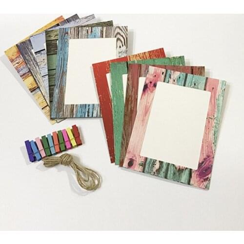9pc/set 7 inch Paper Frame with Hanging Clip and Rope Frame for Pictures DIY Album Hanging Picture Home Wall Hanging Decoration