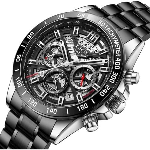 2021 Mens Watches LIGE Top Brand Luxury Stainless Steel Hollow Quartz Watch For Men Fashion Waterproof Clock Relogio Masculino