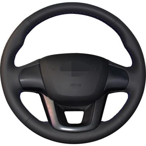 Car Steering Wheel Cover Hand-Stitched Black Genuine Leather For Kia K2 Rio 2011 2012 2013 2014 2015 2016