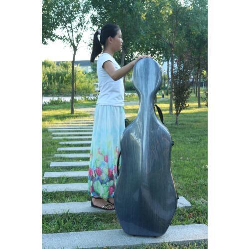 Black color Carbon Fiber Composite Material 4/4 Cello Case w/ Two Wheels-Limited yinfente case