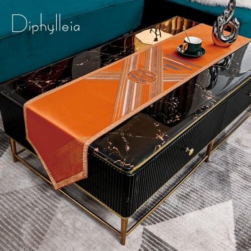 Diphylleia Modern Luxury Table Runner Chinese Pattern Silky Oriental High Precision Jacquard Orange Table Flag TV Cabinet Cover