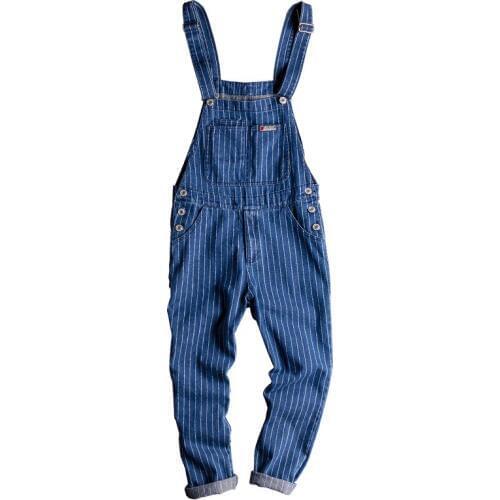 Jeans men 2020 Spring and Autumn Hip Hop Tooling Bib Male Korean version of Striped Wash Blue Suspender jeans Mens Overalls