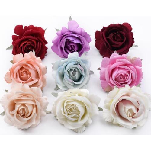 5/10Pcs Artificial Flowers for Home Decor Wedding Bride Wrist Silk Roses Head Material Scrapbooking Christmas Decorative Wreath