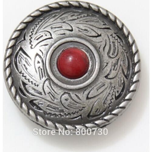 KB301) Wholesale! 50pc 1'' (2.5cm) Metal Concho Prairie Dust Concho Antique-Silver w/ Red-Stone Leathercraft Hardware