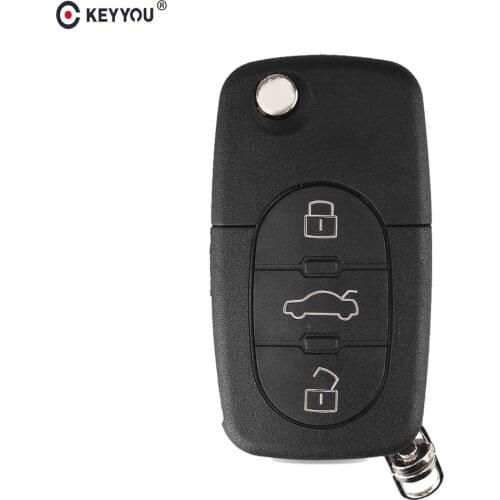 KEYYOU 20pcs 3 Buttons Flip Remote Car Key Case Shell Fob For Audi A2 A3 A4 A6 A8 TT Quattro With Blade CR2032 Replacement