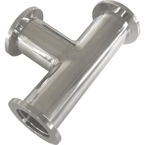 KF16 KF25 KF40 KF50 Flange Equal Straight Tee 304 Stainless Steel Sanitary 3 Way Tee Ferrule Pipe Tee Connector Fitting
