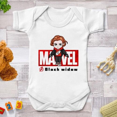 2021 Unisex Clothing Newborn Marvel Black Widow Cartoon Baby Boy Clothes Solid Bodysuits White Baby Girl Clothes Roupa de bebe