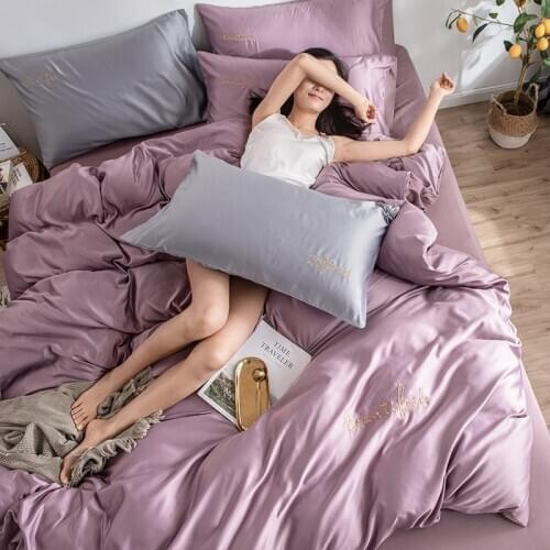 3/4 pcs AB Sides Water Silk and Cotton Bedding Set Luxury Queen Size English Letter Embroidery Quilt Duvet Cover And Pillowcase