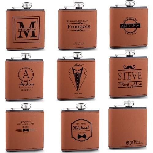 Personalized Engraved 6oz Leather Hip Flask Stainless Steel Wedding Gift Customized Groom Groomsman Party Favors