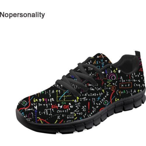Noperosnality Summer Math Formula Print Women Flat Shoes Cartoon Mesh Sneakers for Ladies Fashion Light Weight Lace Up Flats
