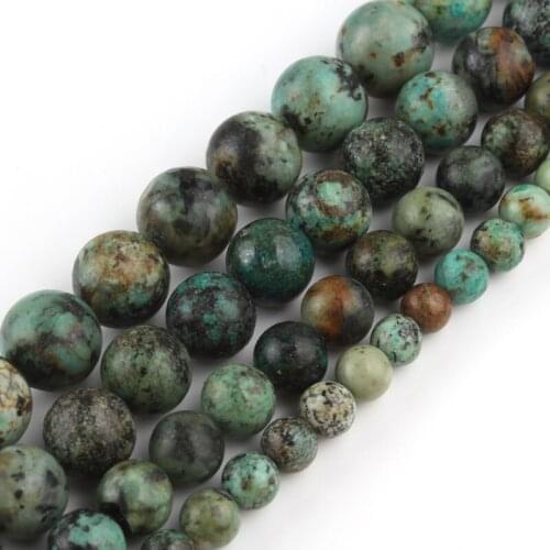 Natural Stone Beads Africa Turquoises Round Loose Beads For DIY Jewelry Making Bracelet Charms 15'' Pick Size 4 6 8 10 12mm