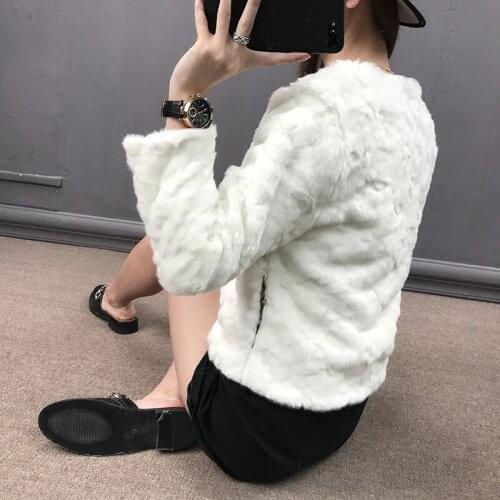 Rex Faux Female Imitation Rabbit Fur Jacket 2020 Coats Short White Winter Coat Women Chaqueta Mujer KJ407