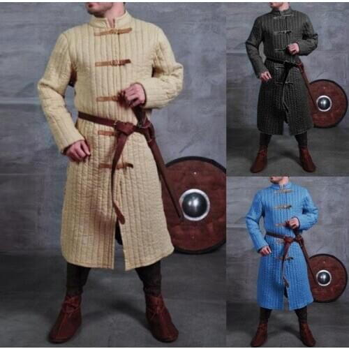 Adult Men Medieval Larp Viking Costume Leopold Gambeson Canvas Suede Turtleneck Jacket Battle Hero Outfit Winter Padded Coat