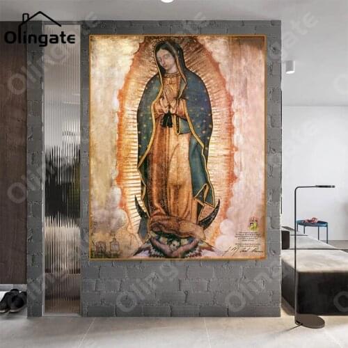 Mexico Guadalupe Virgin Mary Canvas Painting Vintage Portrait Female Wall Art Print One Piece Canvas Poster Home Room Decoration