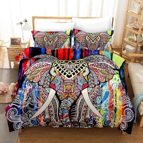 Bohemian Elephant Mandala Pattern Bedding Set 3D Printed Boho Duvet Cover Set with 2 Pillow Shams 3 Piece for Adult Children