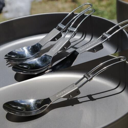 EDC Titanium Folding Spork Portable Lightweight Spoon Outdoor Camping Fork Tableware Grade Strong Durable Utensil With Fix Chute