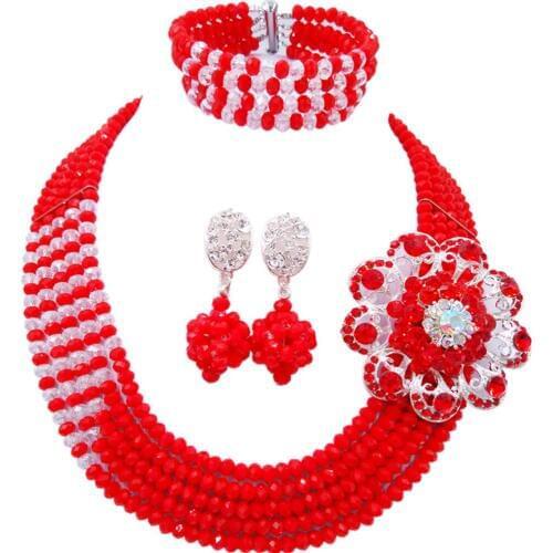 Clear AB red Crystal women necklaces costume jewelry nigerian wedding african beads jewelry set ABC701