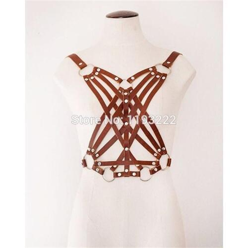 Unisex Body Belt Cage Real Leather Belt Criss Cross Handcrafted Punk Waist Belt Straps