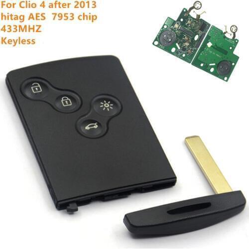 Kgreat 4 button remote key card keyless smart key 433mhz with hitag AES PCF7953 chip 7953 XTT for renault Clio 4 after 2013 year