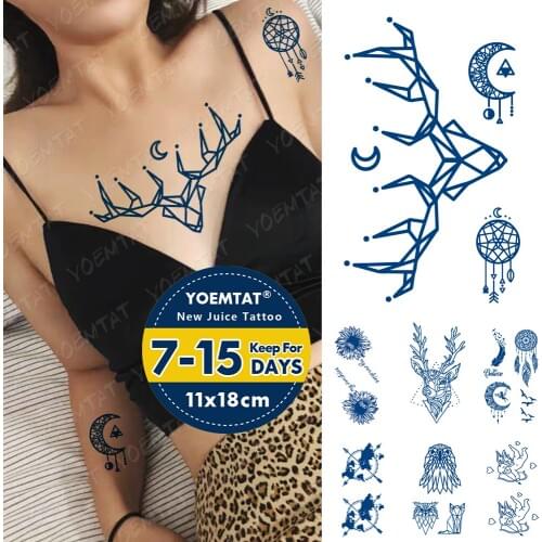 Juice Lasting Waterproof Temporary Tattoo Sticker Dream Net Elk Moon Clock Cupid Flash Tatto Woman Body Art Blue Ink Fake Tatoo