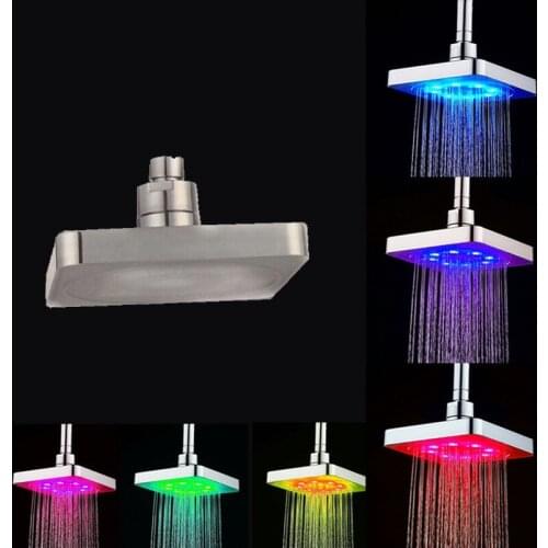 LED Rain Shower Head 6inch ABS Chrome 7 Colors Automatic Change No Need Electric Power Bathroom Bath Shower Head 1/2" Connect