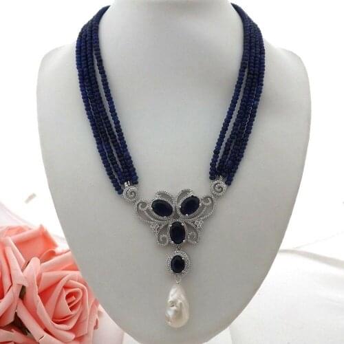 Y·YING 15x26MM 4Sthands White Keshi Pearl 4mm Faceted Rondelle Jades CZ Necklace Pendant