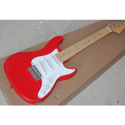. Factory custom glossy red body electric guitar with SSS pickups,white pickguard,chrome hardware,can be customized