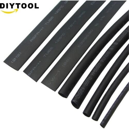1M 2:1 Polyolefin Heat Shrink Tubing Tube Sleeving Wire Electrical Insulation Cable Kit 8 Sizes 2-12mm Black