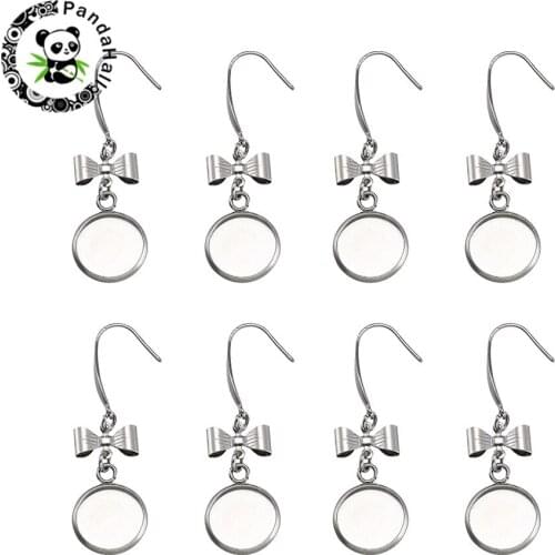 Pandahall 10pcs 316 Stainless Steel Earring Cabochon Cameo Tray Settings Blank Base for Jewelry Making Tray: 12/14/16/18/20/25mm