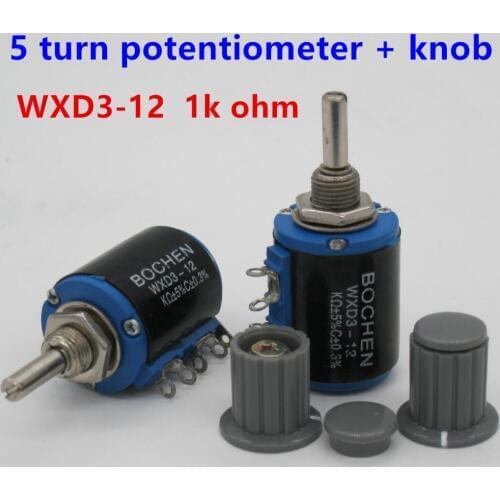 2PCS WXD3-12 2W 1K ohm WXD3-12-2W 5 ring multi-circle precision wire-wound potentiometer + 2PCS knob