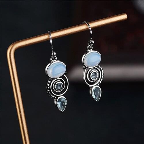 2021 Statement Bohemia Sea Blue Zircon Dangle Earrings For Women Silver Color Female Drop Jewelry Boho Party Accessories Gifts