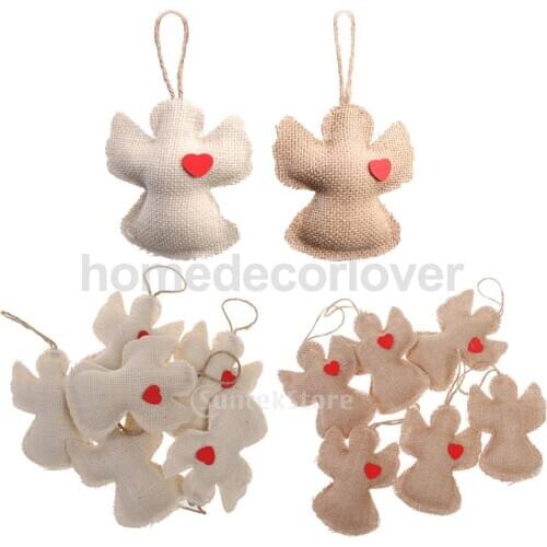 6pcs Country Wedding Home Linen Red Heart Angel Crafts Decor Burlap Rustic Hanging Ornament