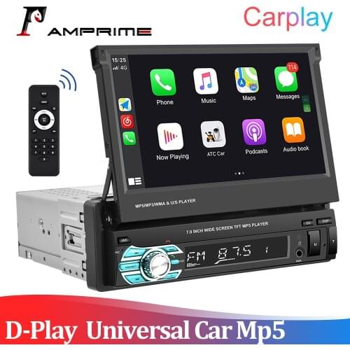AMPrime 1DIN 7-inch HD Touch Screen Monitor Retractable Car Mp5 Player Radio Receiver