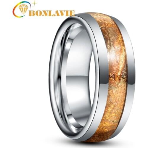 BONLAVIE 8mm Gold Foil Paper Tungsten Carbide Ring Mens Fashion Wedding Jewelry Best Gift Engagement
