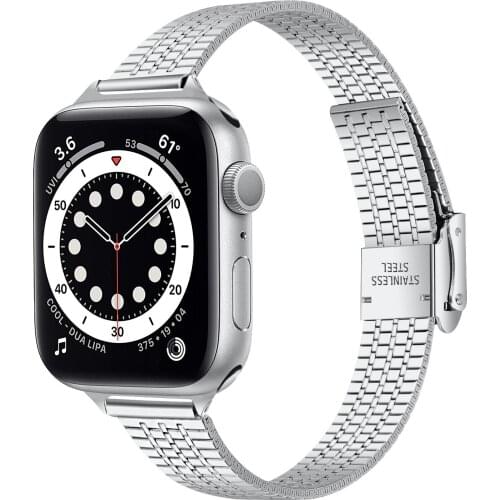 Luxury Seven Bead Stainless Steel 14mm Watch Band Women Bracelet Wristband For Apple Watch 38/40mm 42/44mm
