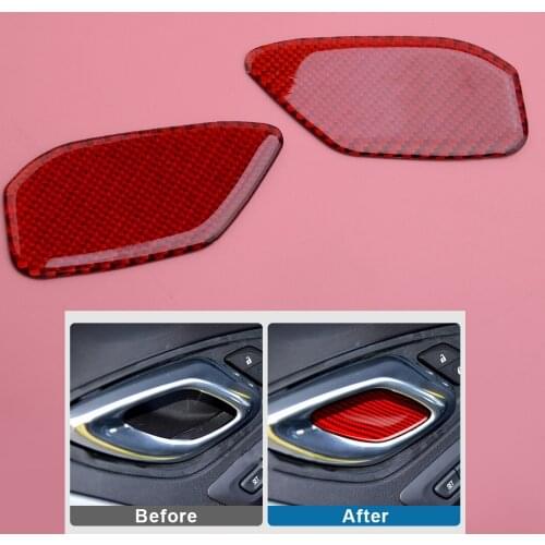 CITALL 2pcs Red Carbon Fiber Interior Door Handle Bowl Cover Trim Sticker fit for Chevrolet Camaro 2016 2017 2018 2019 2020