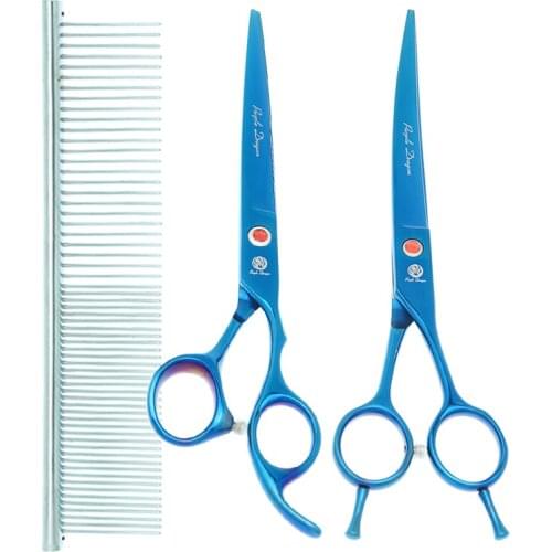 Purple Dragon 7 inch Dog Trimming Scissors Professional Pet Curved Shears Cutting Thinning Tijeras Pet Grooming Clippers B0025B