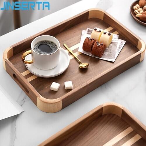 JINSERTA Black Walnut Rectangle Serving Tray Dessert Fruit Cake Snack Tea Coffee Plate Home Restaurant Hotel Decorative Tray