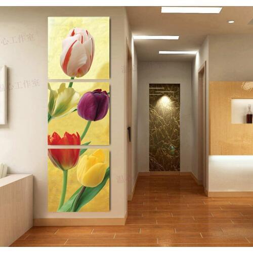 Printed Painting modern home decorative Painting Tulips Painting on canvas 3 Panel Wall art With Framed W0170