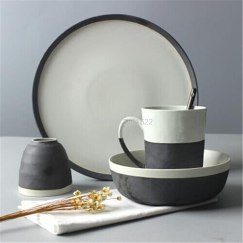 Japanese Style Ceramic Dish Noodle Bowl Home Eating Bowl Water Cup Flat Plate Soup Shallow Soup Dinner Plate Tableware