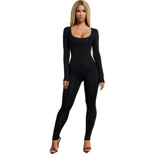 TraceSexies Women Casual Color Solid Wide Wear Jumpsuit Sheath Long Sleeve Long Pants High Waist Milk Silk 2019 Winter