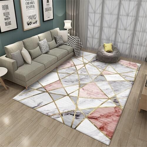 Nordic Simple Marble Geometric Printed Floor Carpets Bedroom Pink Decoration Girls Room Bedside Mat Anti-slip Rug Doormat