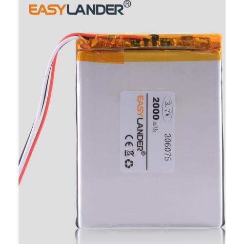 3 line 306075 3.7V 2000mAh Rechargeable Li-Polymer Li-ion Battery For GPS Tablet PC PocketBook 306075PL 4G-15 / 4K-19 E-book