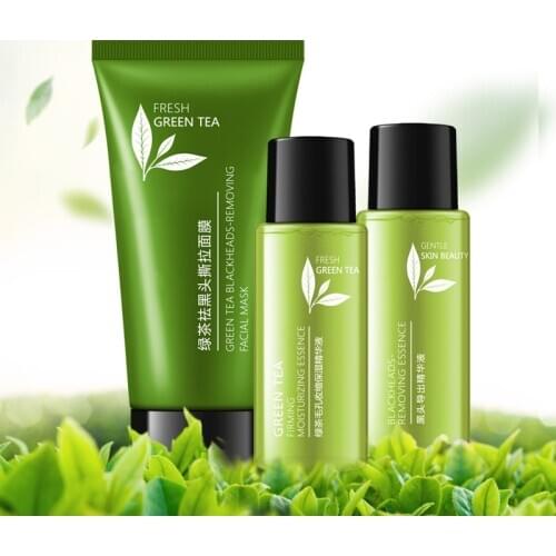 Green Tee Blackhead Remover Peel Mask Skin Care Set Dead Skin Peel Off Mask Oil Control Purifying Clean Pores Shrink Serum Set