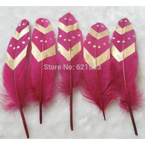 Metallic Gold Painted Wine Red Goose Satinettes feathers- feather painted gold millinery wedding party event decor,50CS/LOT