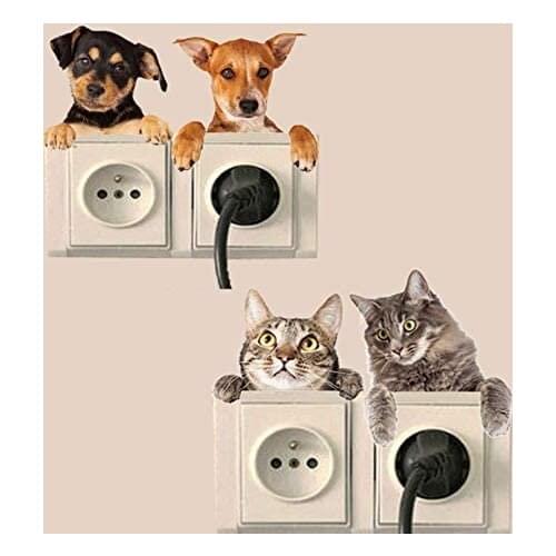 Cute 3D Cat and Dog Switch Stickers Decorative Home Decor Animal Wall Stickers Living Room Wall Bedroom Decoration for Kids Room