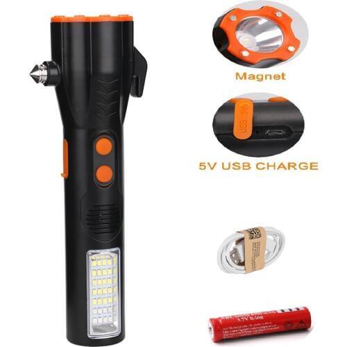 USB Multi-function Flashlight Car Emergency Escape Safety Torch 4 Mode 29 LED Flashlight Magnetic Work Light For Camping Outdoor