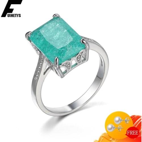 BaliJelry Trendy 925 Silver Ring Jewelry Rectangle Green Zircon Gemstone Rings for Women Wedding Engagement Accessory Wholesale