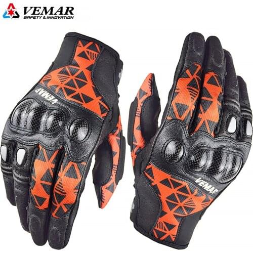 VEMAR New Motorcycle Gloves Leather Breathable Cycling Racing Guantes Moto ATV Rider Carbon Protector Gloves Geometric Patterns