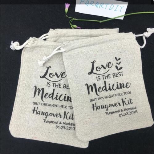 Custom love is the best medicine bridesmaid wedding Bachelorette Hangover recovery Survival Kits party Candy pouches favor bags